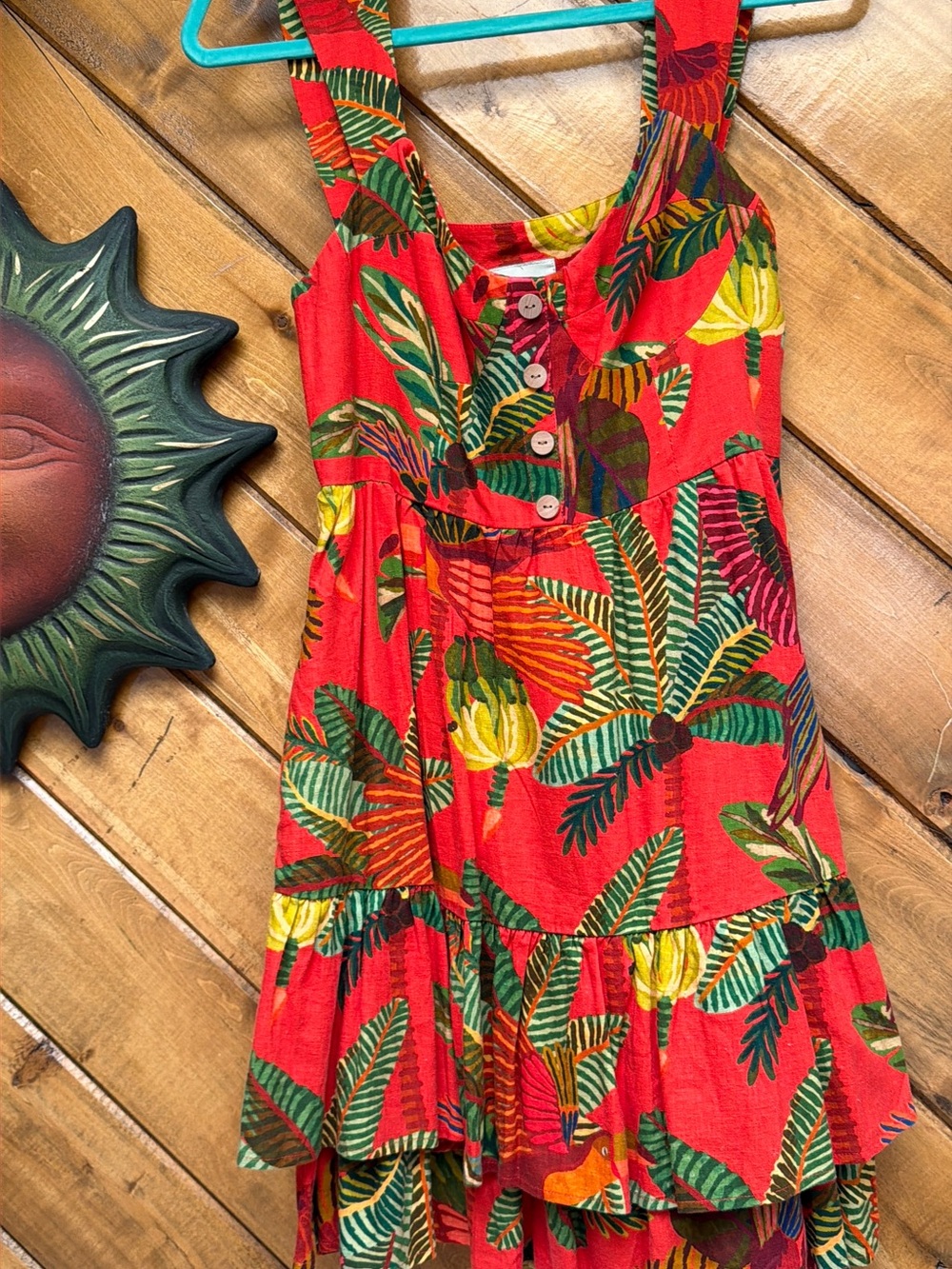 FARM Rio Red Tropical Tiered Midi Dress